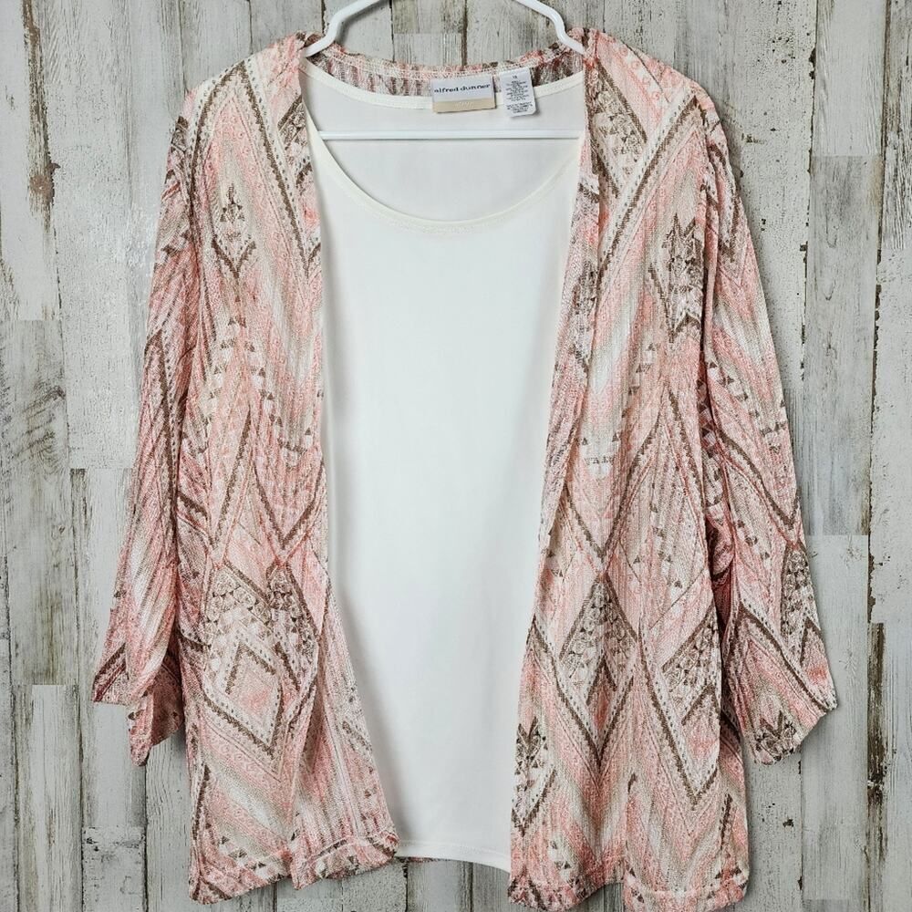 Alfred Dunner 2 Piece Blouse and Jacket Peach Brown Size 1X
